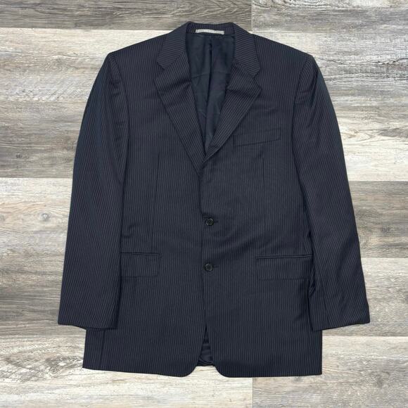 Hickey Freeman Black Pinstriped Mens 40R Worsted Wool Lora Piana Suit Jacket USA - Picture 1 of 12